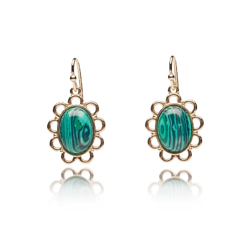 ladies earrings birthday-Peacock Green Drop Earrings: Ornate Regency Earrings