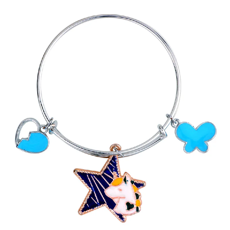 Ladies bracelets heirloom charm -Mahi Unicorn Heart & Butterfly Shaped Enamel Work Charms Kids Bracelets for Girls (BRK1100983M)