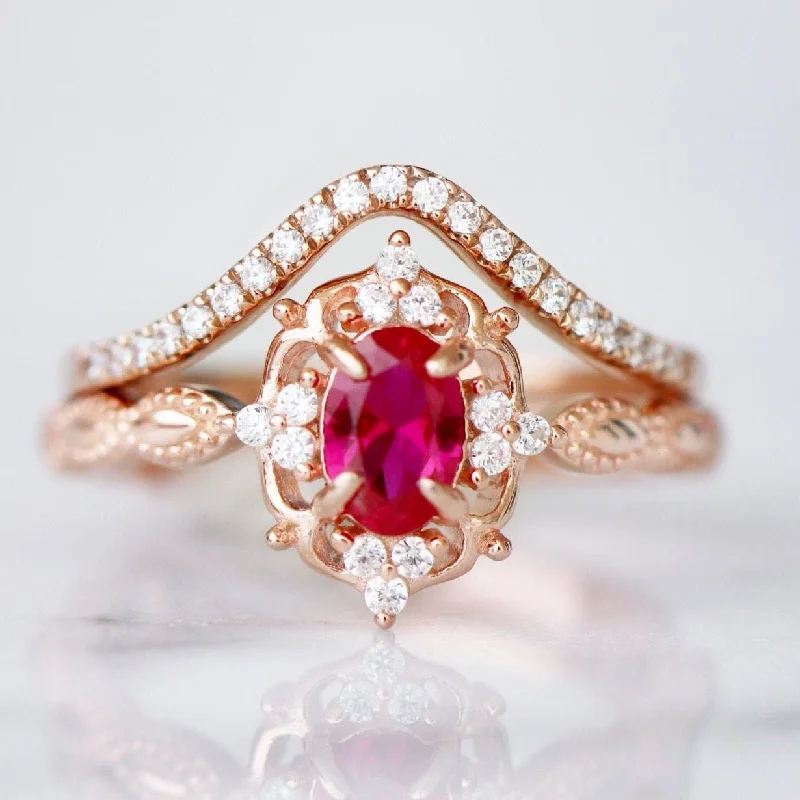 ladies engagement rings vintage style-Claire Vintage Ruby Engagement Ring- 14K Solid Rose Gold