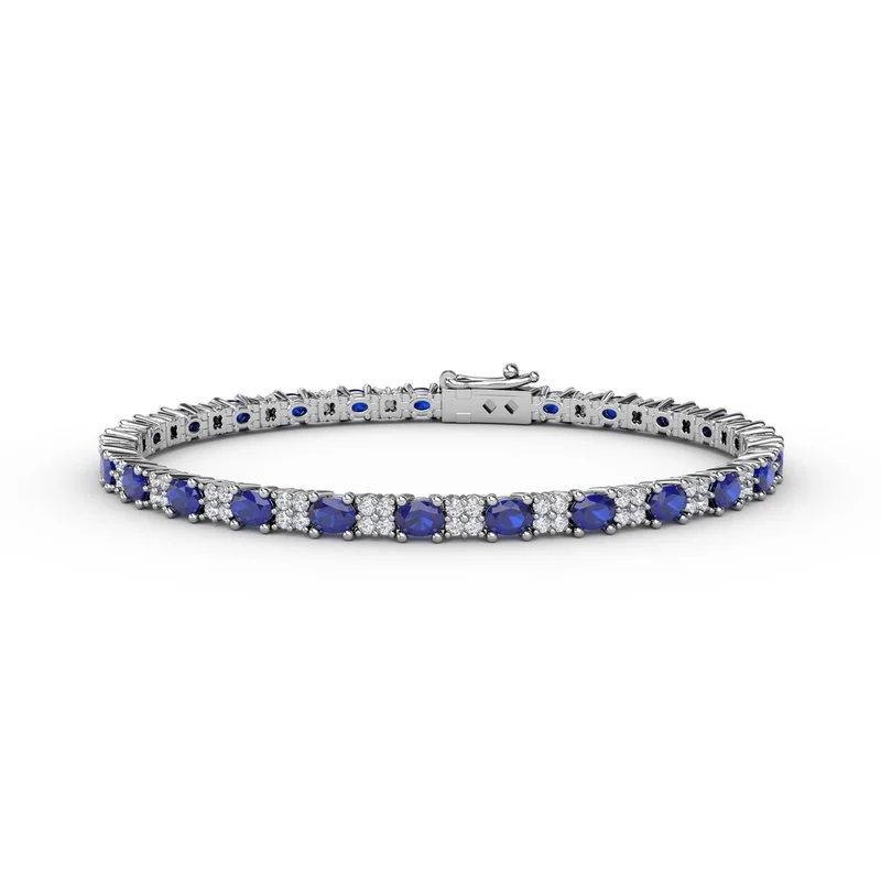 Ladies bracelets intricate charm -Alternating Sapphire and Diamond Bracelet B1489S