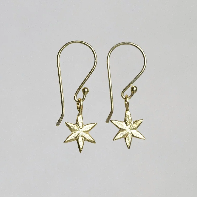 ladies earrings yellow gold-Sideway Star Drop Earrings