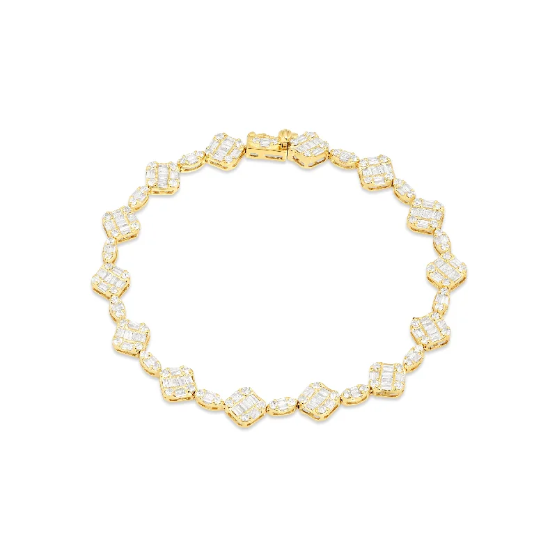 Ladies bracelets astro glow -14K Yellow Gold Square and Oval Baguette Diamond Bracelet