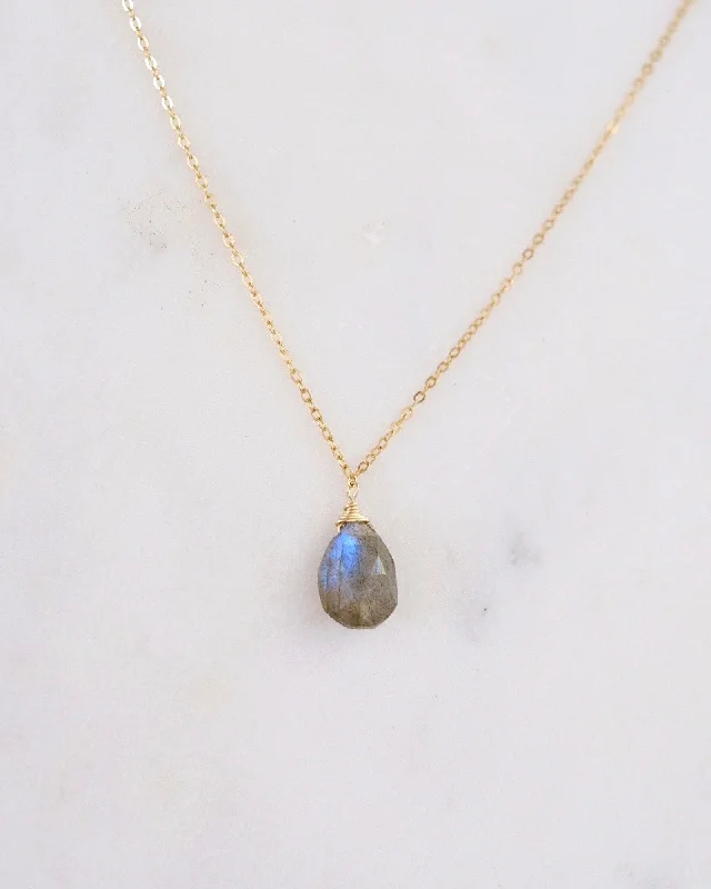 Ladies necklaces recycled charm -Labradorite Simple Drop Necklace