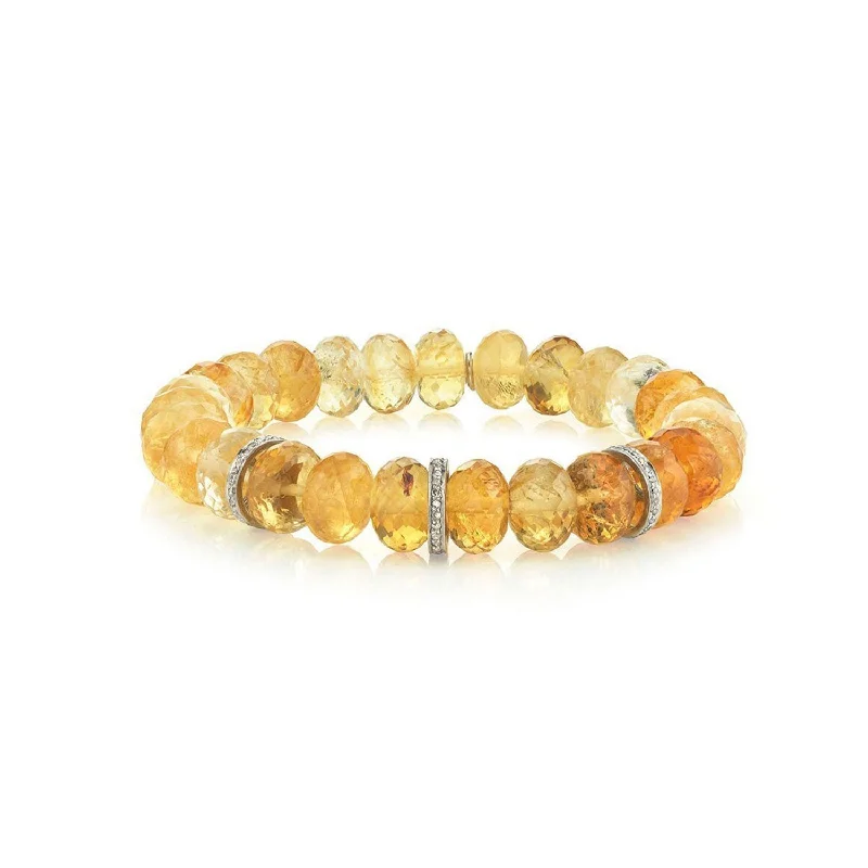 Ladies bracelets milestone charm -Citrine Beaded Bracelet with 3 Diamond Rondelles - 10mm B0001557