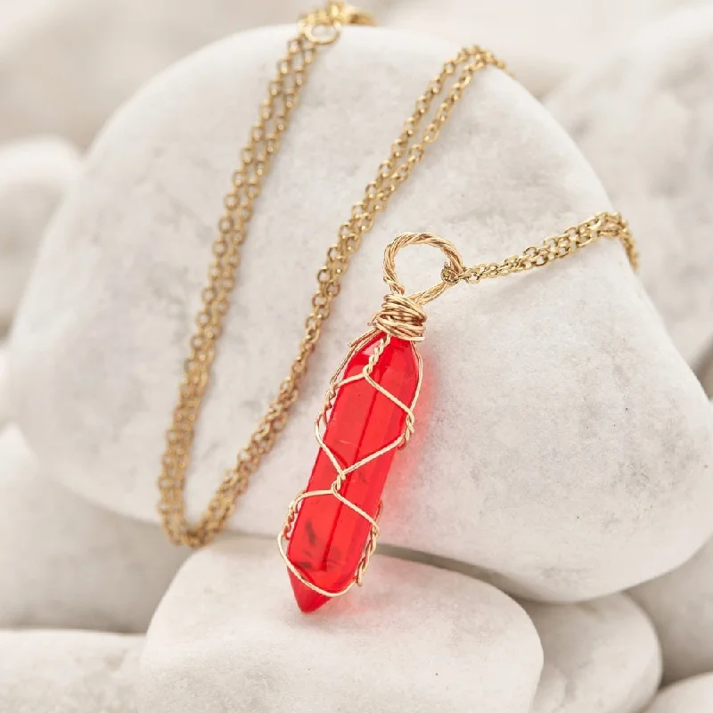 Ladies necklaces heart pendant -Wire Wrapped Red Carnelian Crystal Necklace