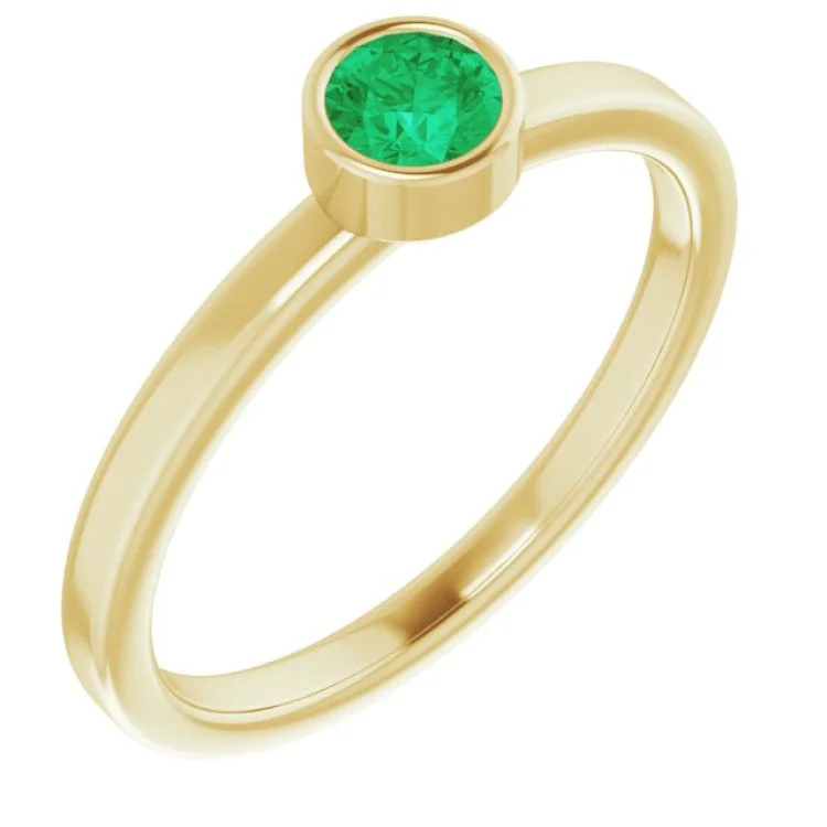 ladies rings red-14K Yellow 4 mm Lab-Grown Emerald Ring