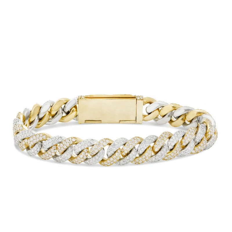 Ladies bracelets standout style -10K Gold Two Tone 14.07ct Diamond 12mm Cuban Bracelet