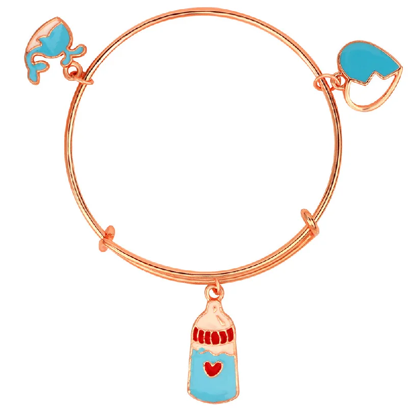 Ladies bracelets nautical charm -Mahi Heart Fish & Bottle Shaped Rose Gold Plated Enamel Work Charms Bracelet for Kids(BRK1100848Z)