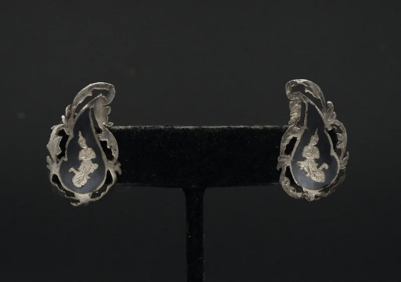 ladies earrings synthetic-Vintage Siamese Dancer Sterling Silver Neillo Screw Back Earrings