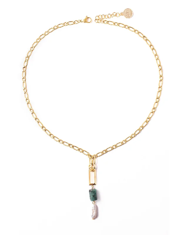 Ladies necklaces sun moon -Emiral Gold Necklace