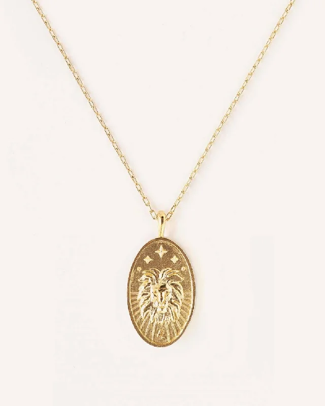 Ladies necklaces black onyx -Leo | 10K Solid Gold Zodiac Necklace