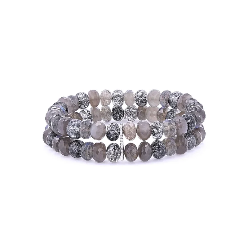 Ladies bracelets bold glow -Smokey Mix Stone Stacked Bracelet - 8mm  B0003102