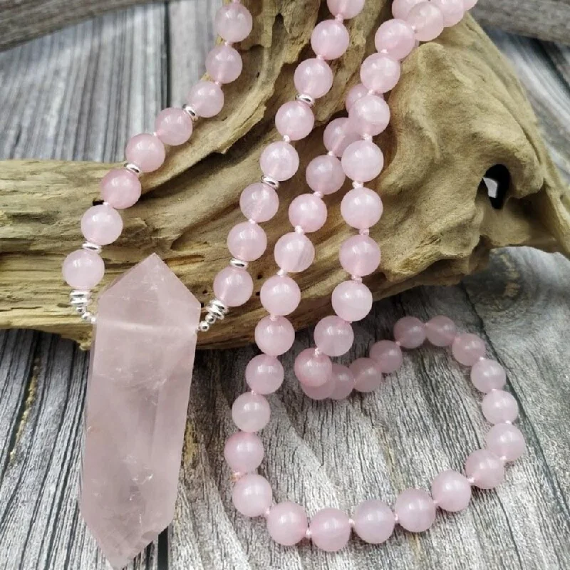 Ladies necklaces roman elegance -Natural Rose Quartz Bead Necklace