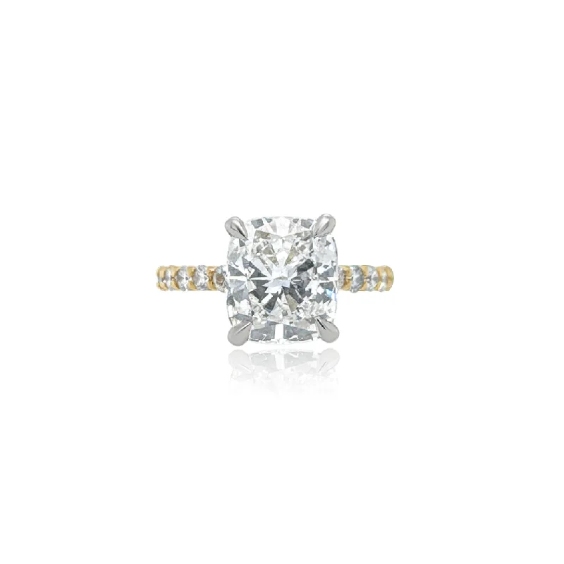 ladies engagement rings mixed metal-3.01 CT Cushion Cut Lab Grown Diamond and 0.75 Cttw Prong Set Engagement Ring 14K Two Tone Gold