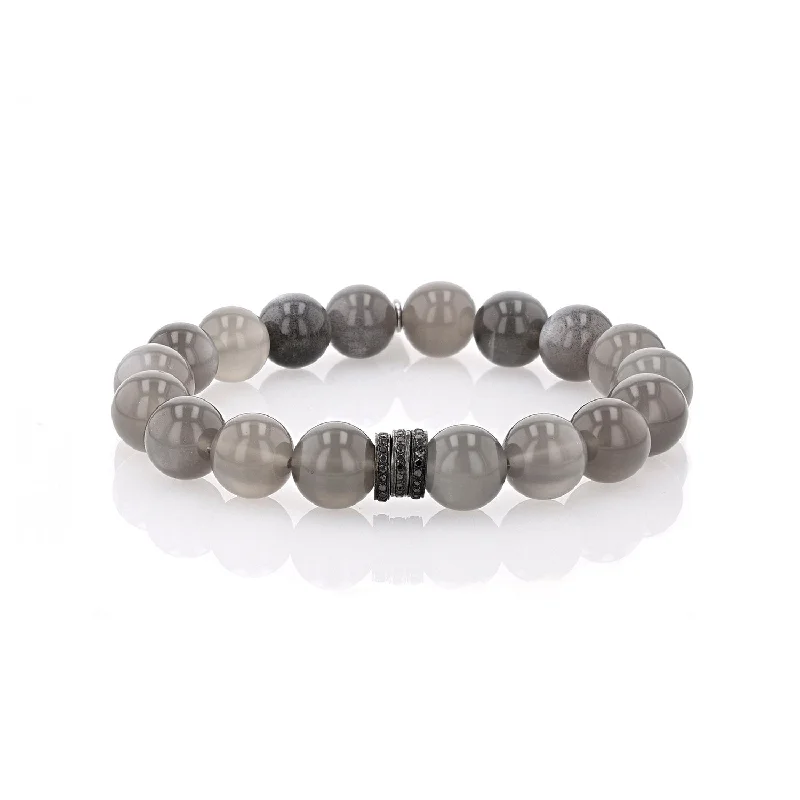 Ladies bracelets uncut charm -Grey Moonstone Bracelet with Black Diamond Rondelles - 10mm BB000081