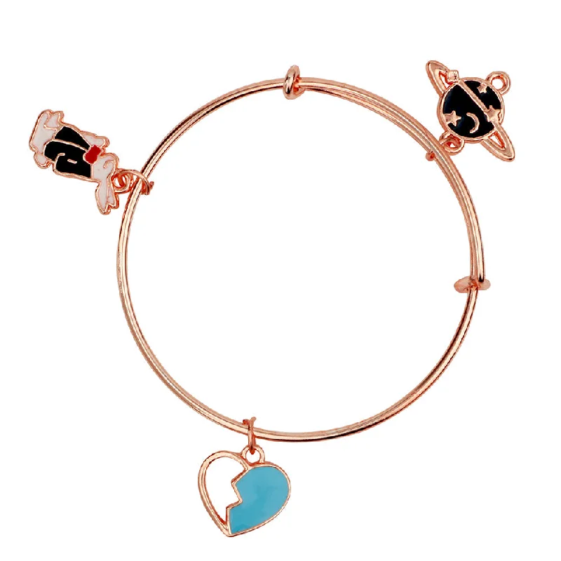 Ladies bracelets forever charm -Mahi Heart and Rabit Shaped Colorful Enamel Work Charms Rose Gold Bracelets for Kids (BRK1100810Z)