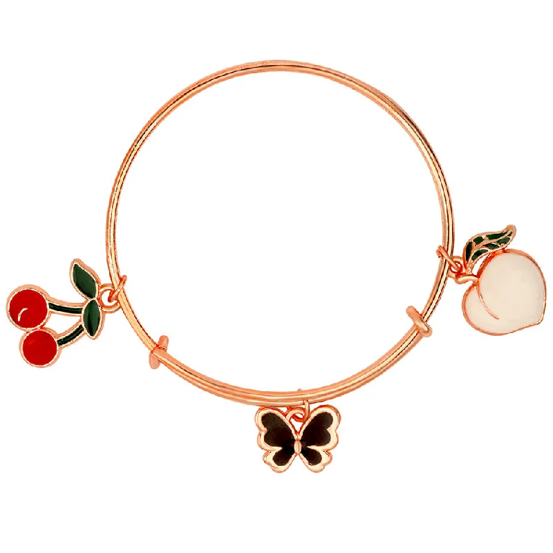 Ladies bracelets asscher glow -Mahi Cherry & Butterfly Shaped Rose Gold Plated Enamel Work Charms Bracelet for Kids (BRK1100867Z)