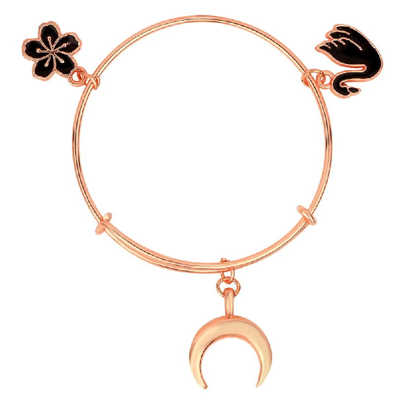 Ladies bracelets horse charm -Mahi Moon Duck & Floral Shape Rose Gold Plated Enamel Work Charms Bracelet for Girls (BRK1100850Z)