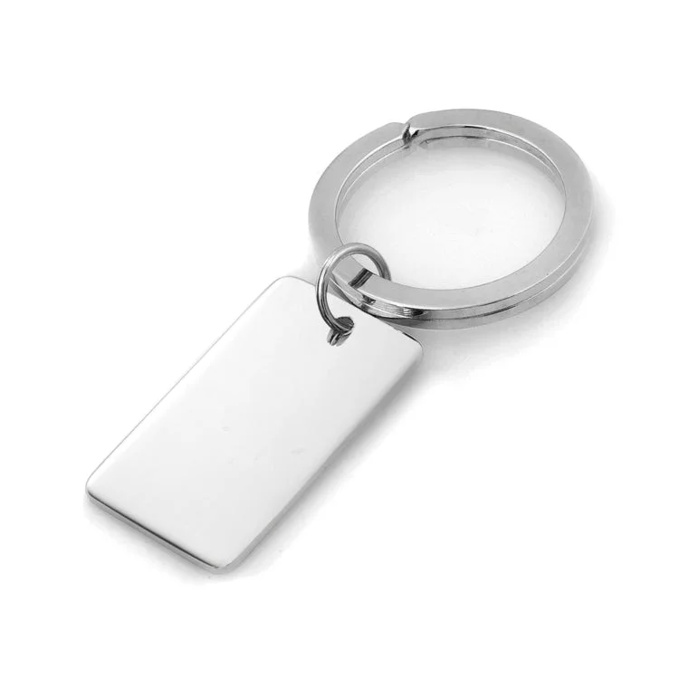 ladies rings rose gold-Rhodium Finish Plain Polished Rectangle Key Ring