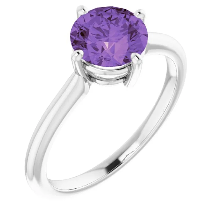 ladies rings trillion-14K White Natural Amethyst Ring