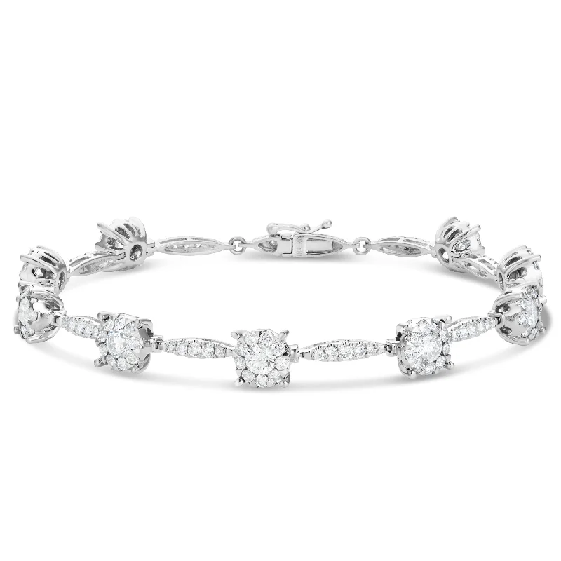 Ladies bracelets elegant glow -18K White Gold 4.05ct Cluster Diamond Bracelet