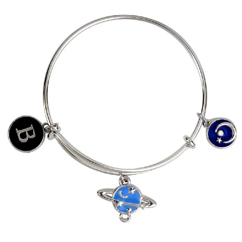 Ladies bracelets river shine -Mahi B Letter & Moon Shaped Rhodium Plated Enamel Work Charms Kids Bracelets for Kids (BRK1100991R)