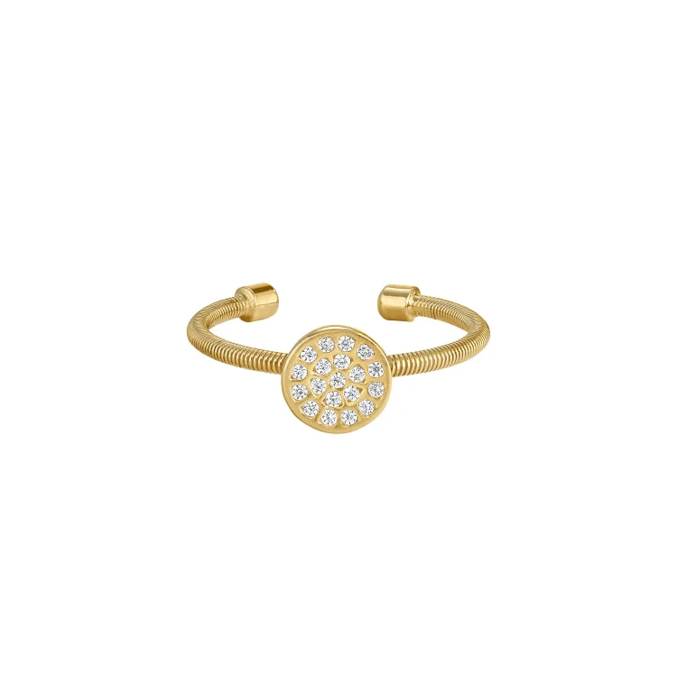 ladies rings jared-Gold Finish Sterling Silver Cable Cuf One Circle Ring with Simulated Diamonds