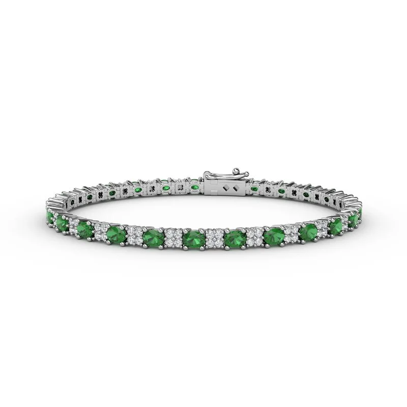 Ladies bracelets dazzling glow -Alternating Emerald and Diamond Bracelet B1489E