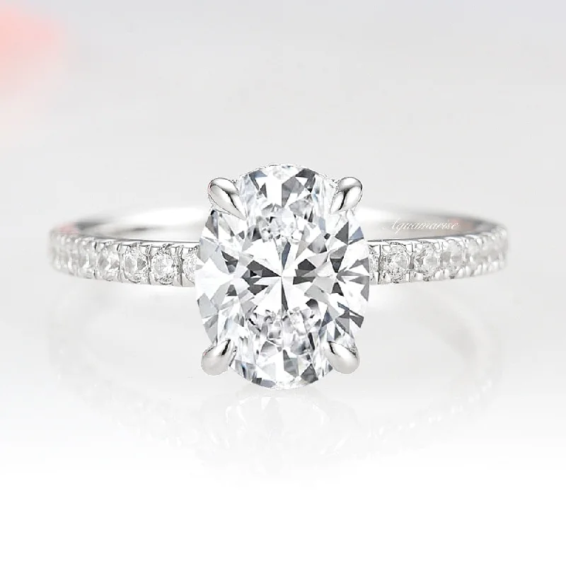 ladies engagement rings proposal-Elle Hidden Halo Moissanite or Diamond Engagement Ring- 14K White Gold