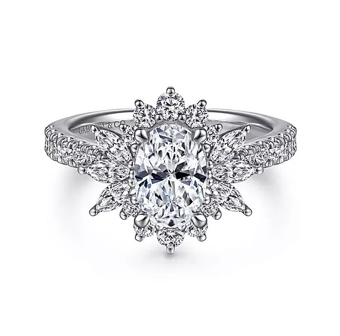 ladies engagement rings sparkling-Bailee - 14K White Gold Bursting Halo Oval Diamond Engagement Ring