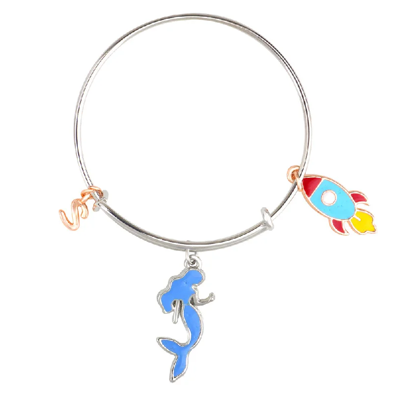 Ladies bracelets marquise stone -Mahi S Letter Mermaid & Rocket Shaped Enamel Work Charms Kids Bracelets for Kids (BRK1100942M)