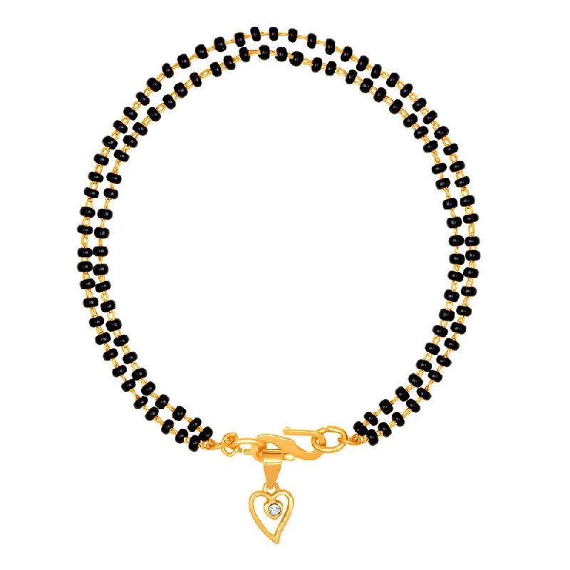 Ladies bracelets retro flair -Mahi Dual Chain Heart Charm Mangalsutra Bracelet with Beads and Crystal for Women (BR1100490G)