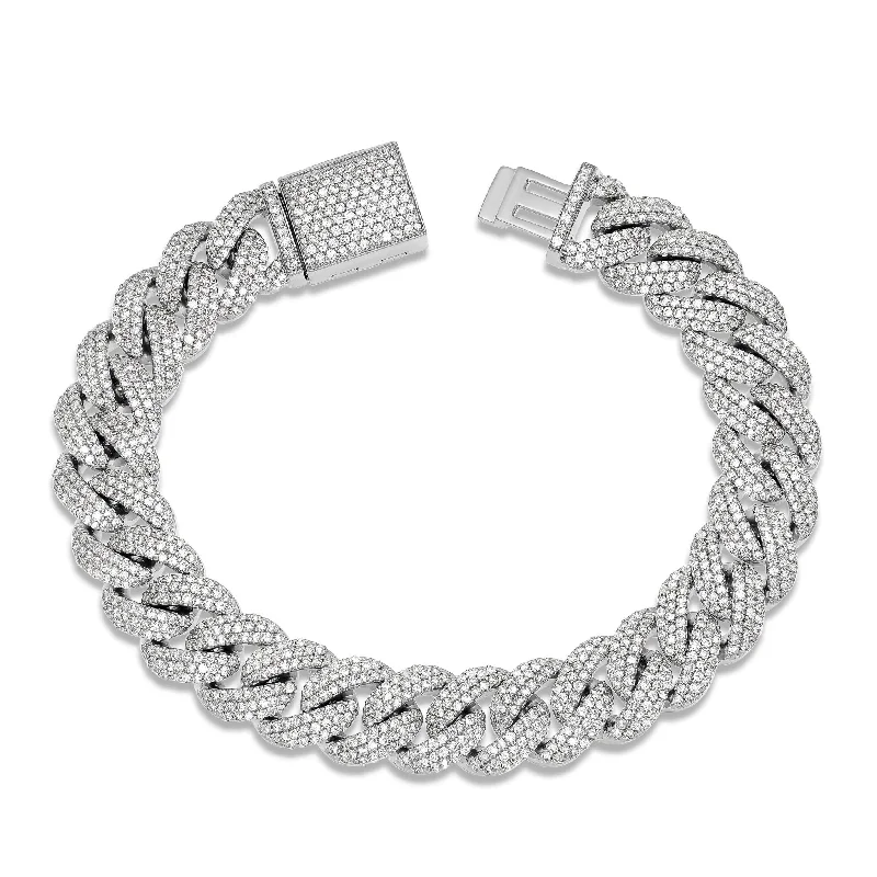 Ladies bracelets cluster charm -10K White Gold 22ct Prong set Diamond 10mm Cuban Bracelet