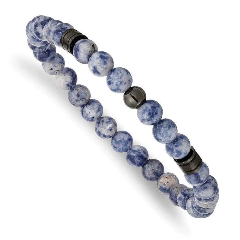 Ladies bracelets shell glow -Stainless Steel Polished Gun Metal IP and Lapis Beaded Stretch Bracelet