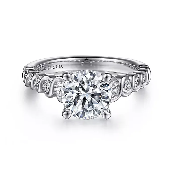 ladies engagement rings collectible-Sera - 14K White Gold Twisted Round Diamond Engagement Ring