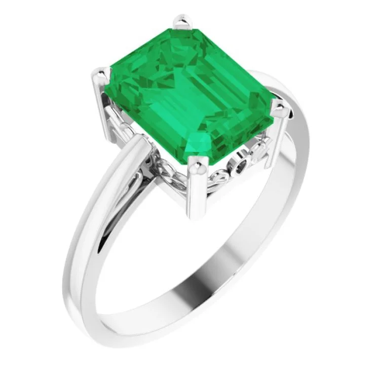 ladies rings cleaning-14K White Lab-Grown Emerald Scroll SettingÂ® Ring