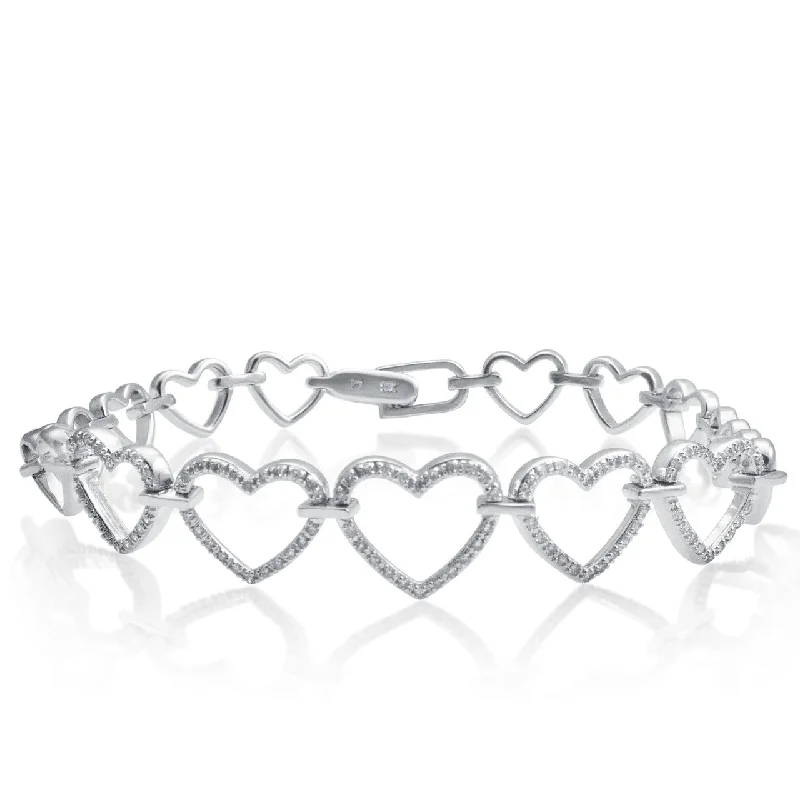 Ladies bracelets romance gift -10k White Gold .75ct Diamond Heart Bracelet