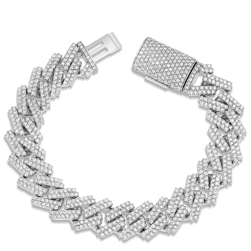 Ladies bracelets asscher glow -10K White Gold 13.6ct Prong set Diamond 16mm Cuban Bracelet