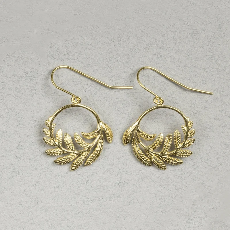 ladies earrings gift-Gold Fern Drop Earrings