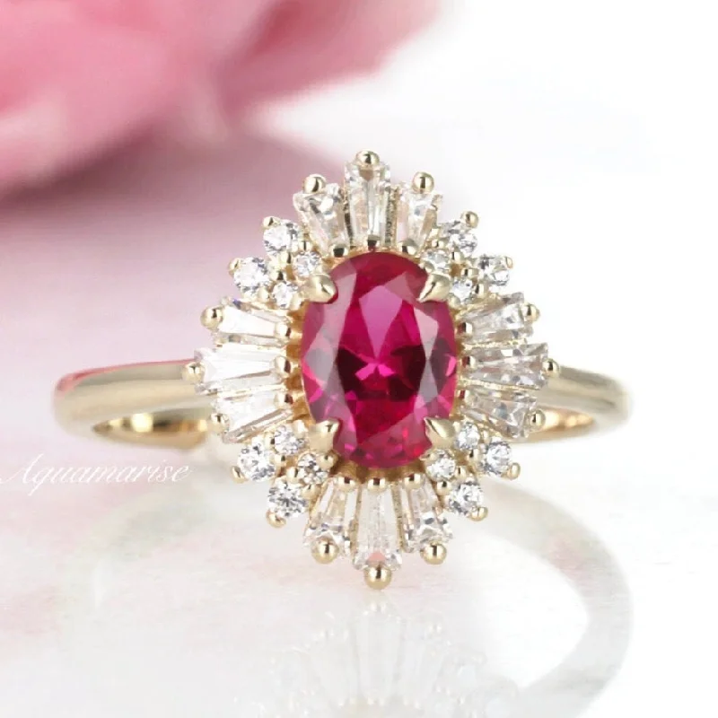 ladies engagement rings casual-Victoria Natural Ruby Engagement Ring- 14K Solid Yellow Gold