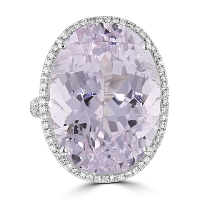 ladies rings deals-Juleve 18KT 35.56 CT Kunzite & .98 CTW Diamond Oval Halo Ring