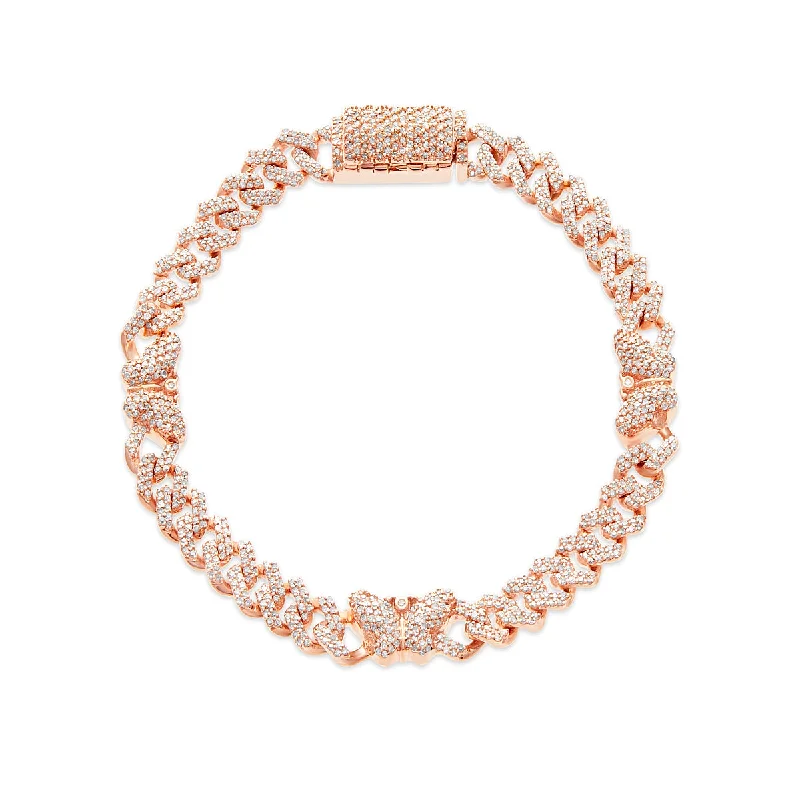 Ladies bracelets pearl sophistication -10K Gold 1.60ct Diamond Cuban Bracelet with Butterfly Motif Links