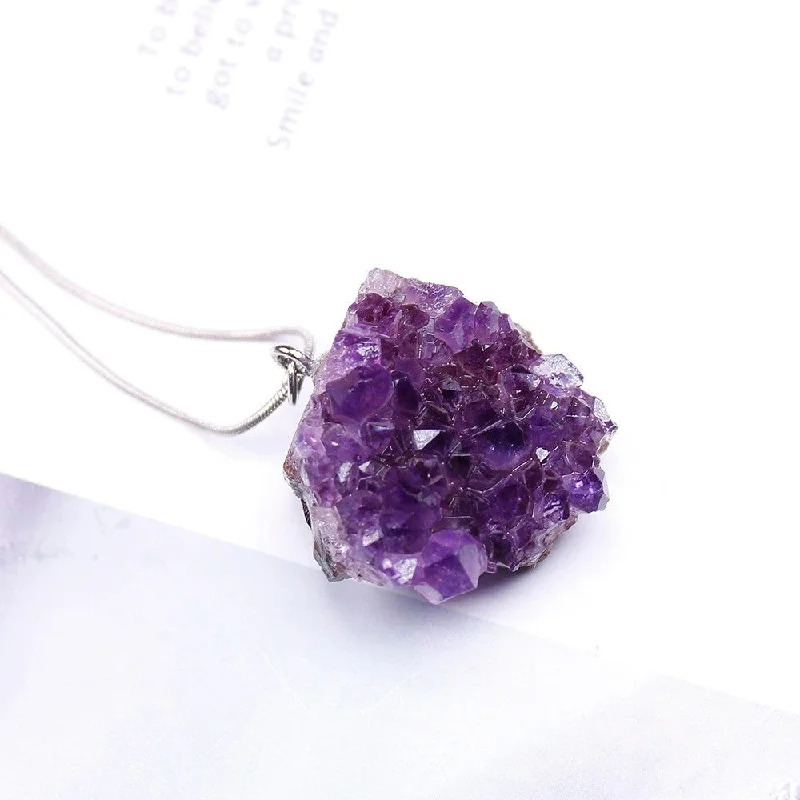 Ladies necklaces morganite charm -Raw Purple Amethyst Necklace