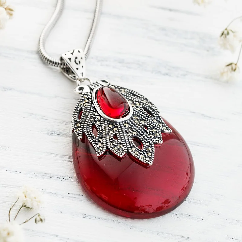 Ladies necklaces geometric pendant -Bridging Natural Garnet Necklace