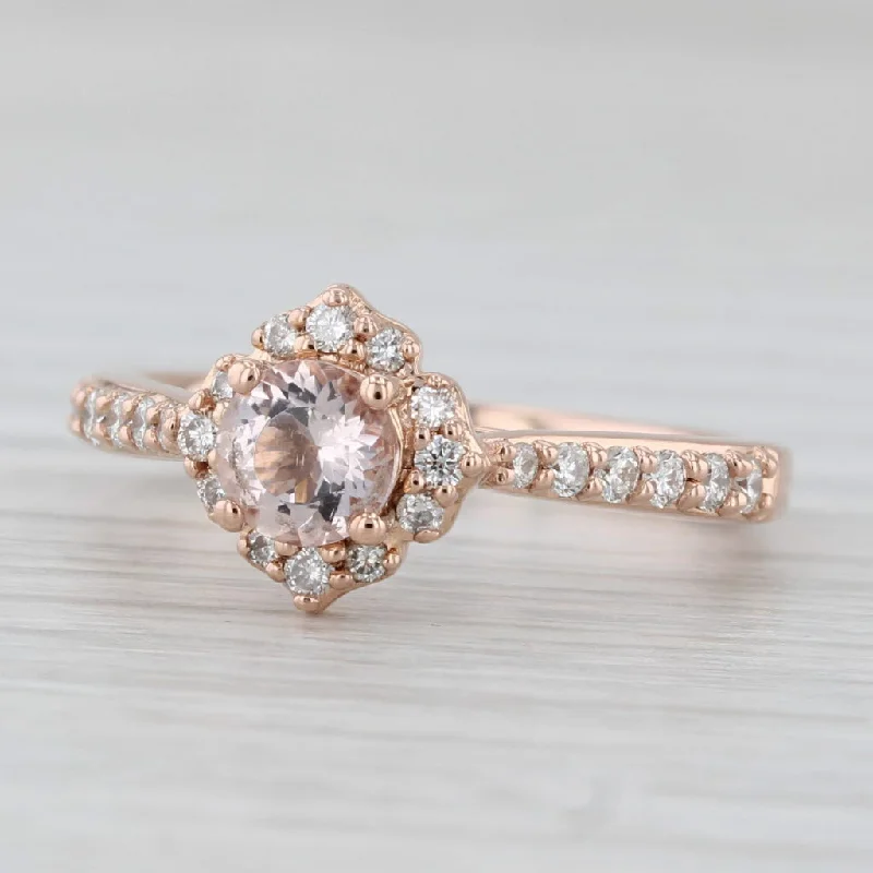 ladies engagement rings modern-0.68ctw Morganite Diamond Halo Engagement Ring 14k Rose Gold Size 5.5