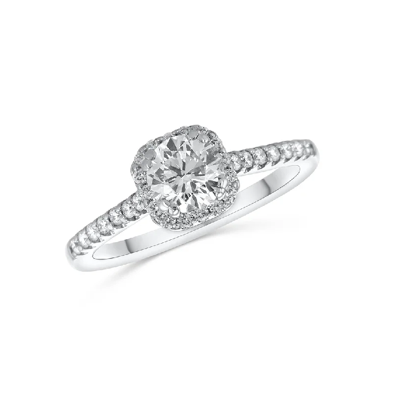 ladies engagement rings luxury-0.86 CT Round Diamond and 0.50 Cttw Halo 14K White Gold Engagement Ring