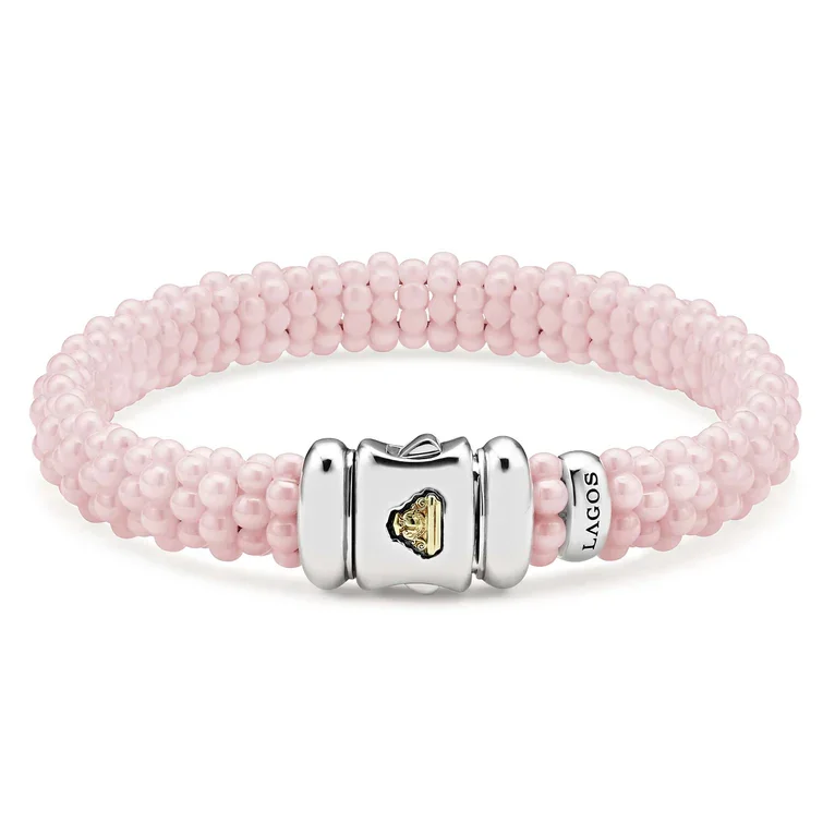 Ladies bracelets understated chic -Pink Caviar Ceramic Beaded Bracelet