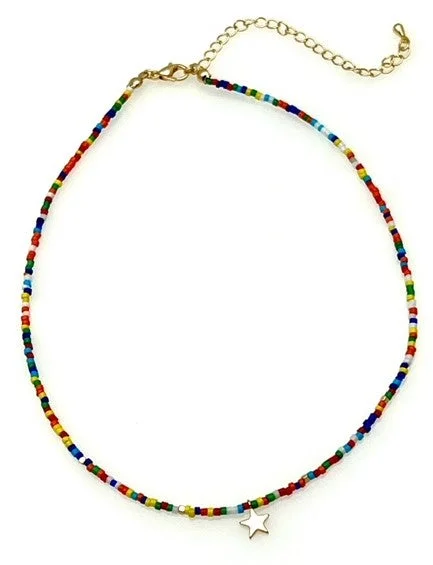 Ladies necklaces lapis lazuli charm -Beaded Necklace with Star Pendant - Multi colors