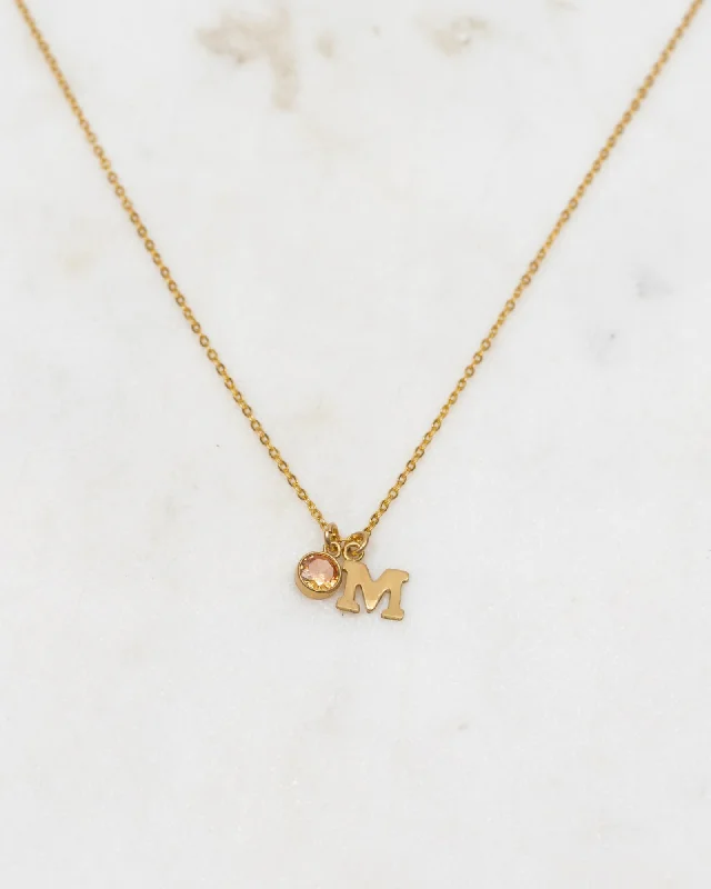 Ladies necklaces rococo charm -Initial M with Birthstone Necklace