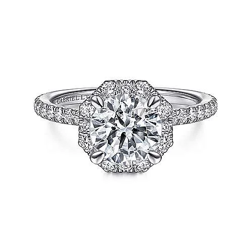 ladies engagement rings delicate-Adagio - 18K White Gold Octagonal Halo Round Diamond Engagement Ring